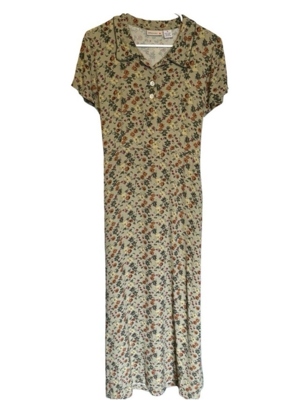 Vintage green cottage core floral maxi dress